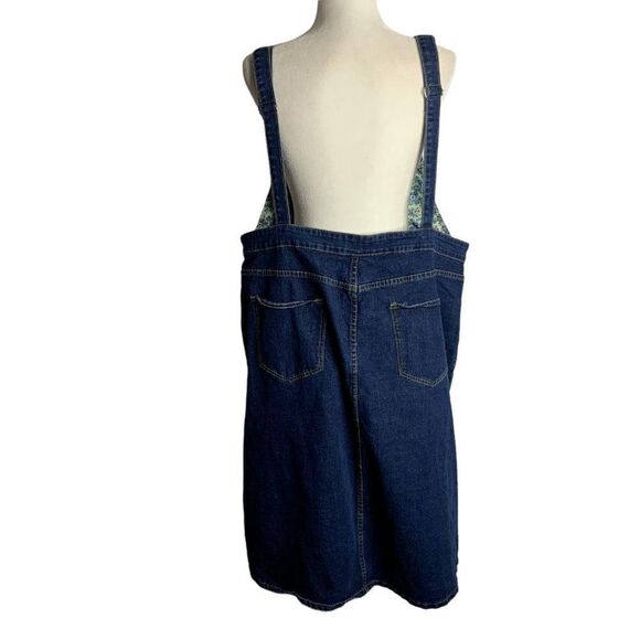 Denim Button Up Overall Pinafore Skirt 2XL Blue Stretch Pockets Adjustable Strap - Picture 4 of 7